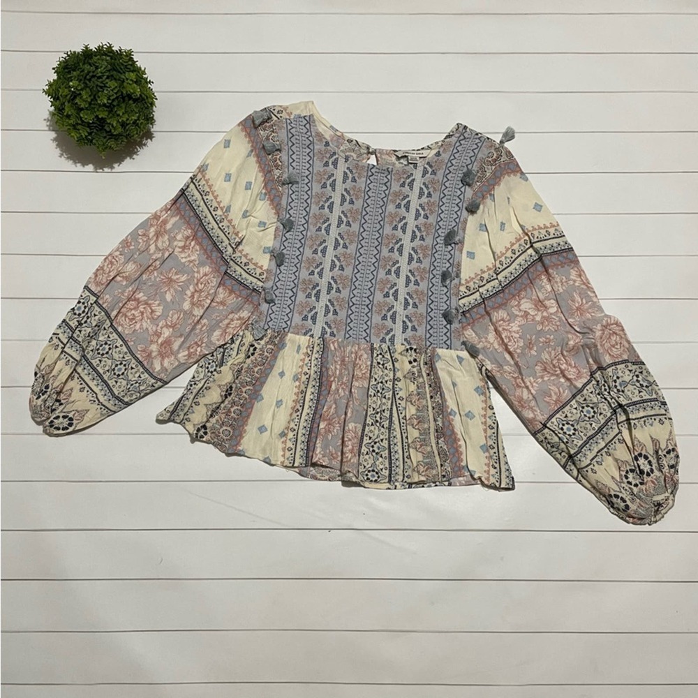 American Eagle Pastel Tassel Fringe Boho Top Blouse Women’s‎ Size Medium